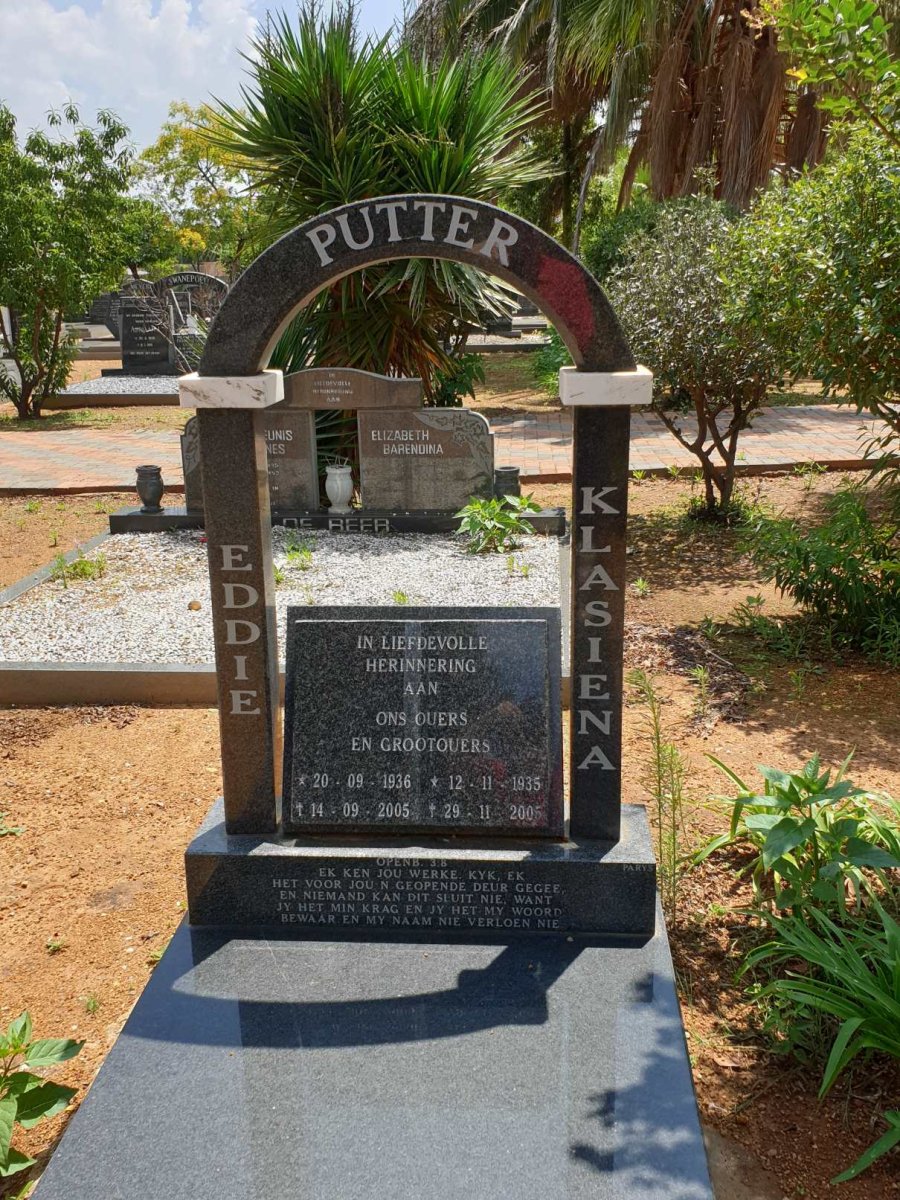 PUTTER Edward Phillippus Jacobus 1936-2005 &amp; Klasiena Adriana STRYDOM 1935-2005
