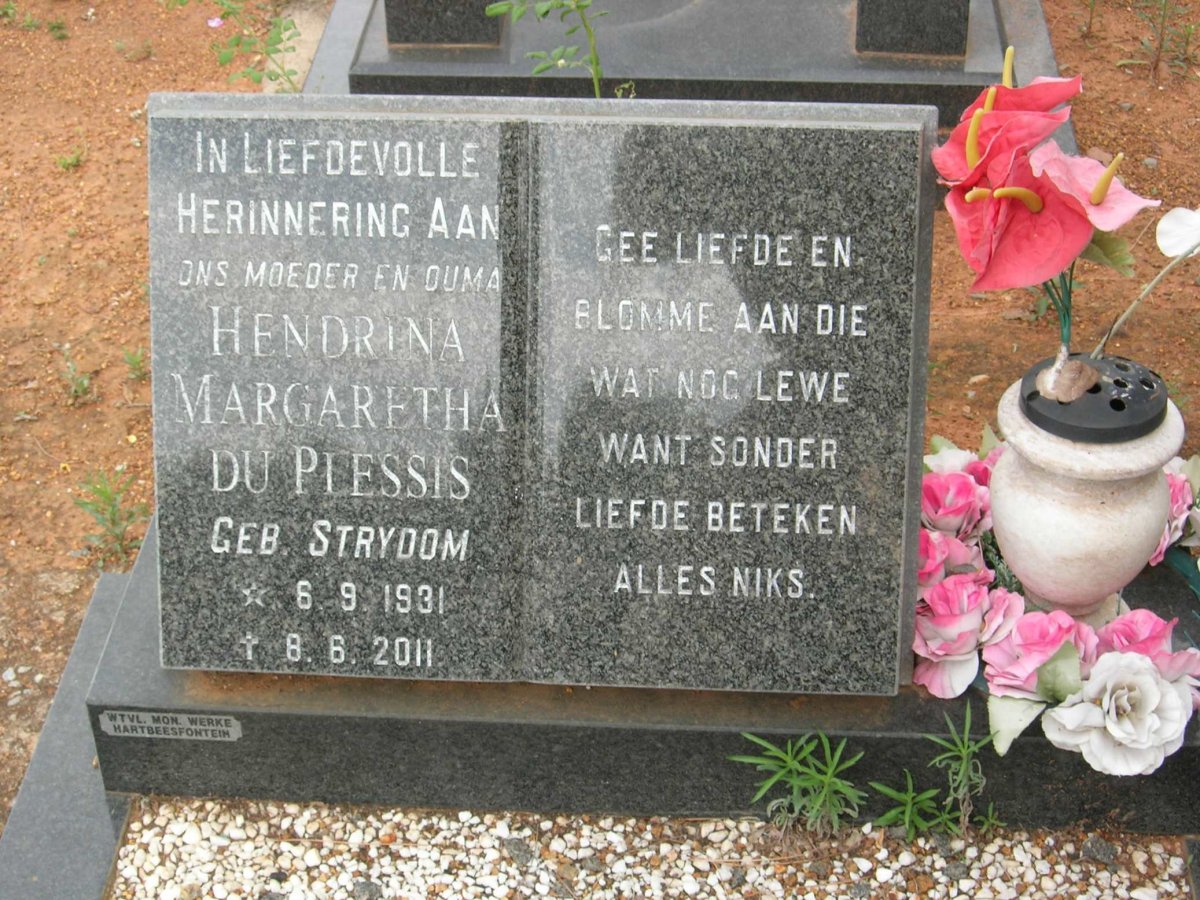 PLESSIS Hendrina Margaretha, du nee STRYDOM 1931-2011