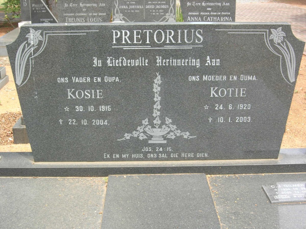 PRETORIUS Kosie 1915-2004 &amp; Kotie 1920-2003