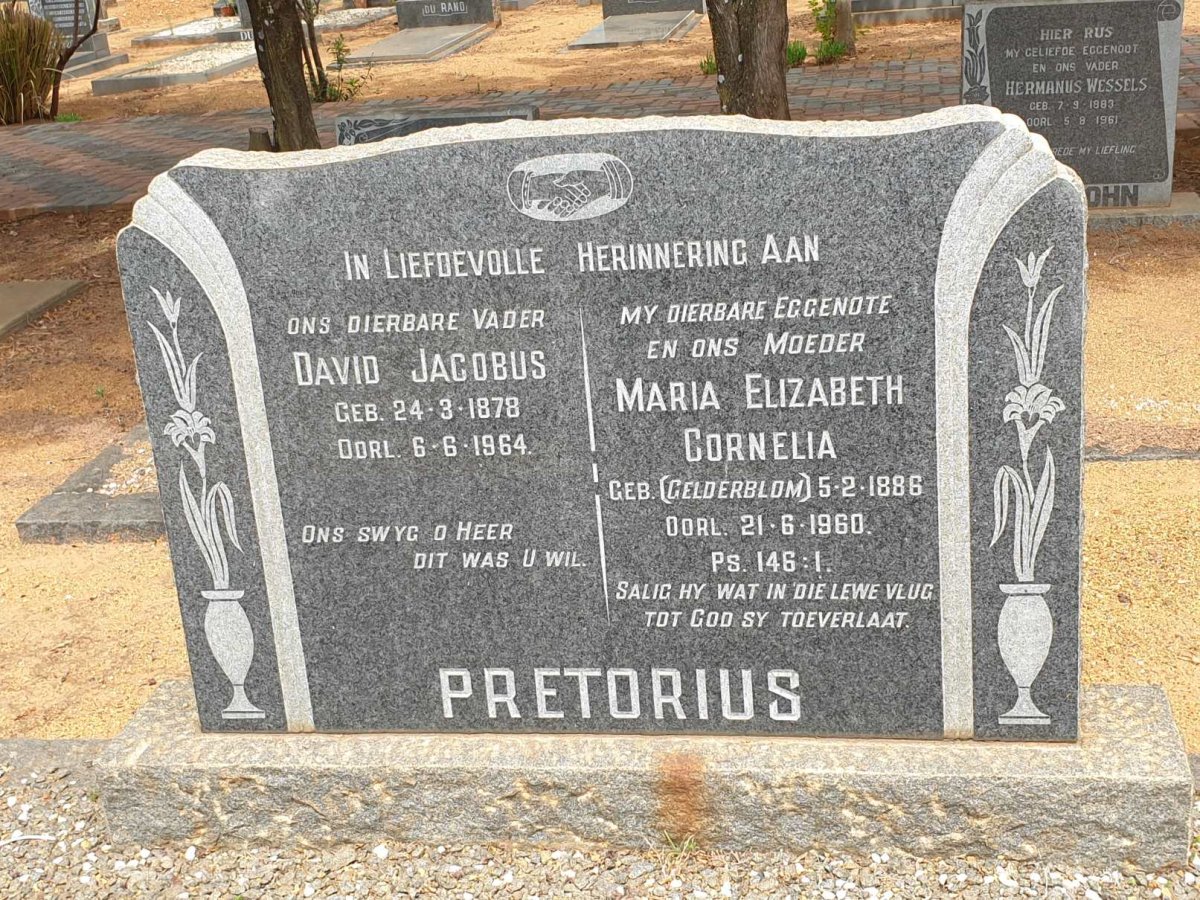 PRETORIUS David Jacobus 1878-1964 &amp; Maria Elizabeth Cornelia GELDERBLOM 1886-1960