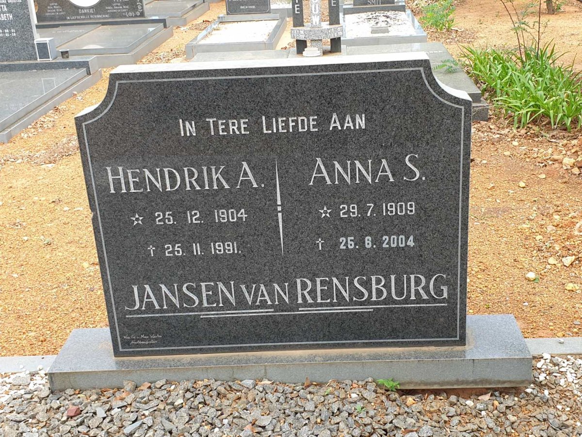 RENSBURG Hendrik A., Jansen van 1904-1991 &amp; Anna S. 1909-2004
