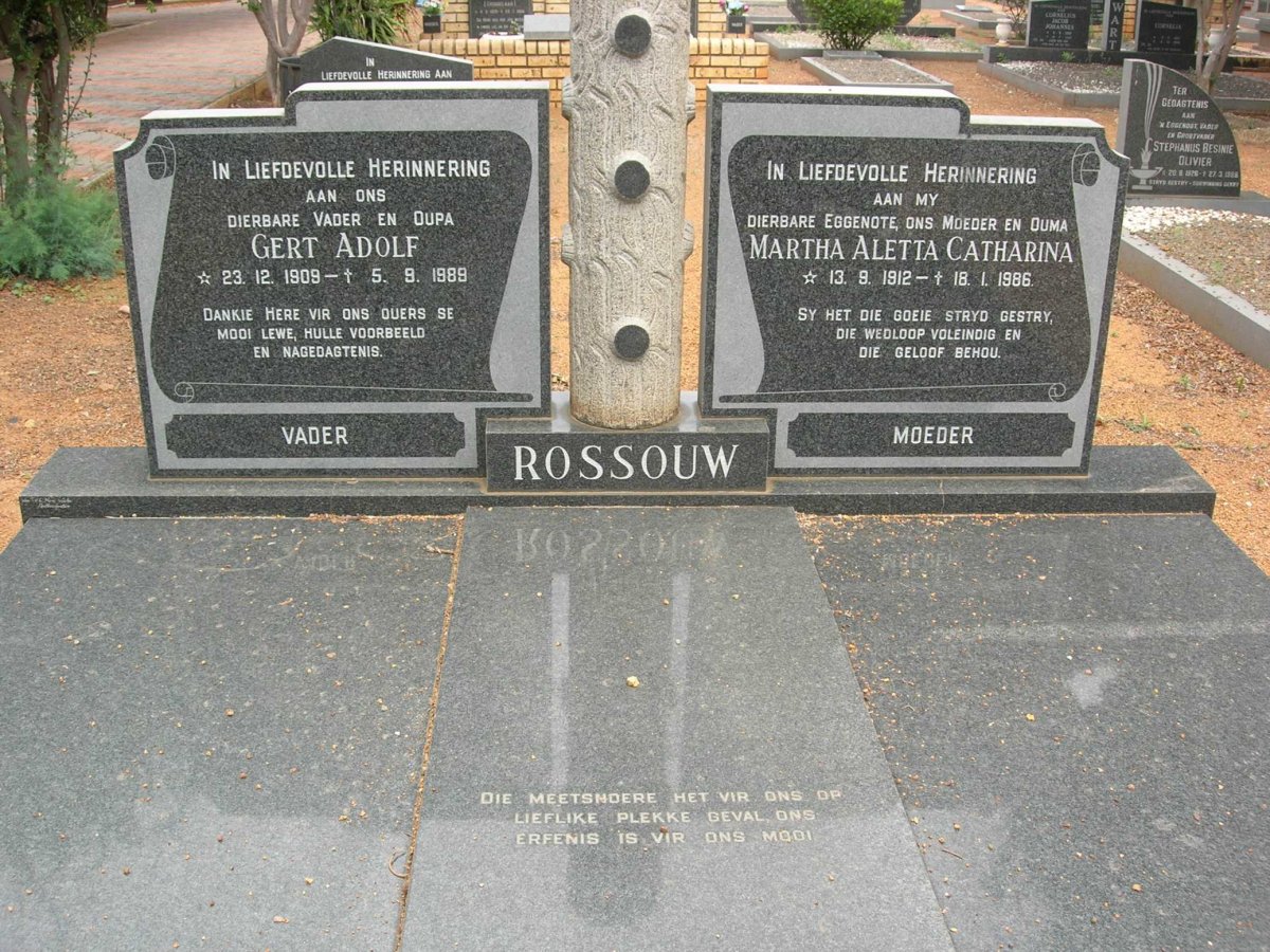 ROSSOUW Gert Adolf 1909-1989 &amp; Martha Aletta Catharina 1912-1986