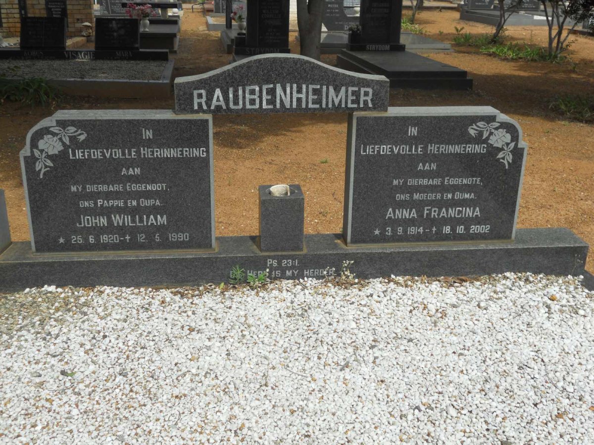 RAUBENHEIMER John William 1920-1990 &amp; Anna Francina 1914-2002