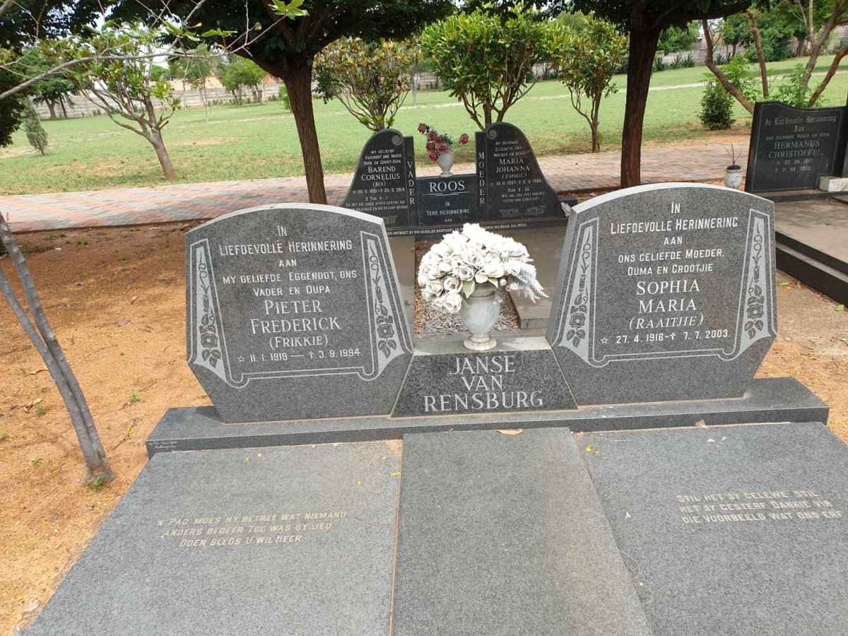 RENSBURG Pieter Frederick, Janse van 1919-1994 &amp; Sophia Maria 1916-2003