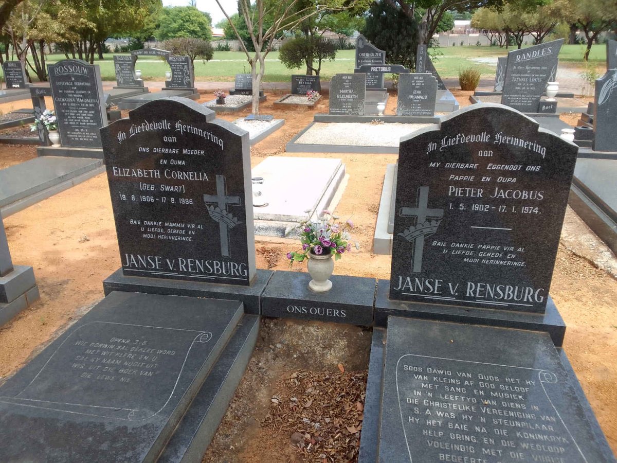 RENSBURG Pieter Jacobus, Janse v. 1902-1974 &amp; Elizabeth Cornelia SWART 1906-1996