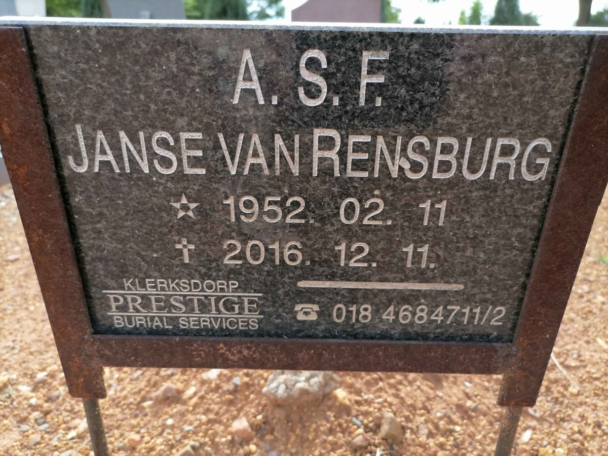RENSBURG A.S.F., Janse van 1952-2016