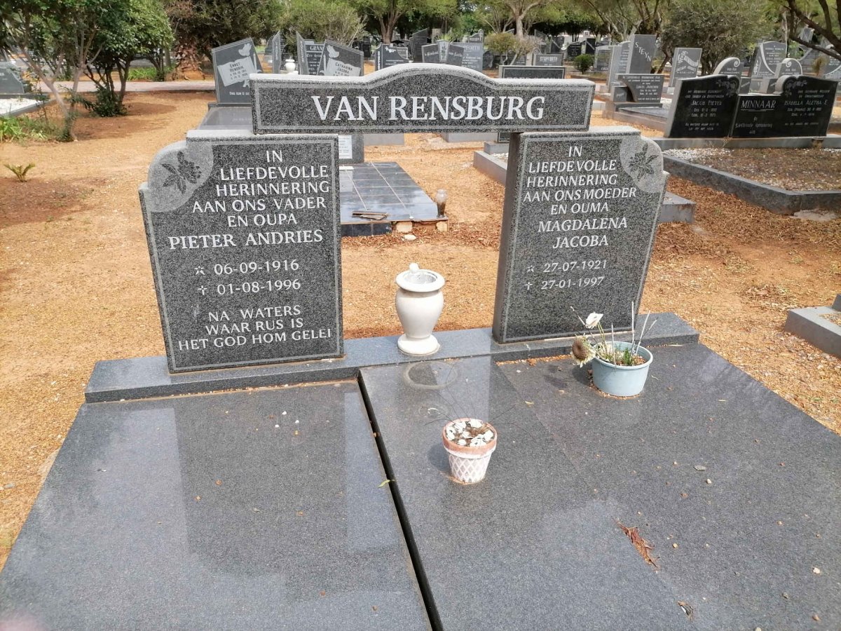 RENSBURG Pieter Andries, van 1916-1996 &amp; Magdalena Jacoba 1921-1997