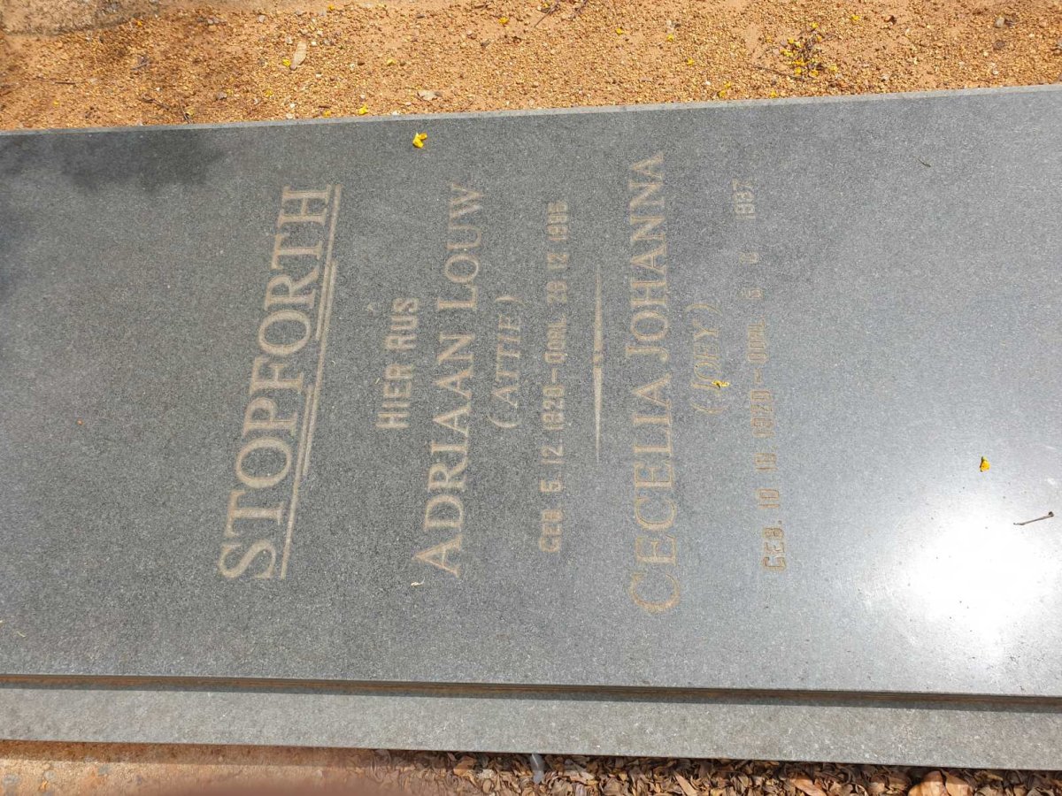 STOPFORTH Adriaan Louw 1920-1995 &amp; Cecelia Johanna 1920-1997