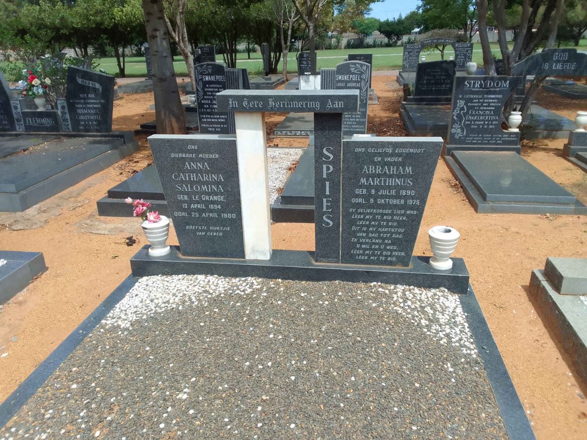 SPIES Abraham Marthinus 1890-1975 &amp; Anna Catharina Salomina LE GRANGE 1894-1980