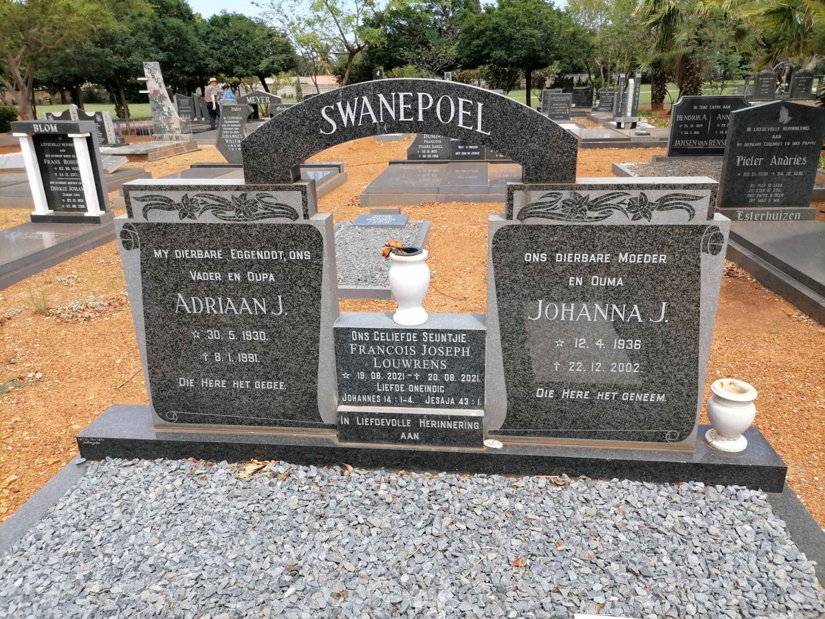 SWANEPOEL Adriaan J. 1930-1991 &amp; Johanna J. 1936-2002 :: SWANEPOEL Francois Joseph Louwrens 2021-2021