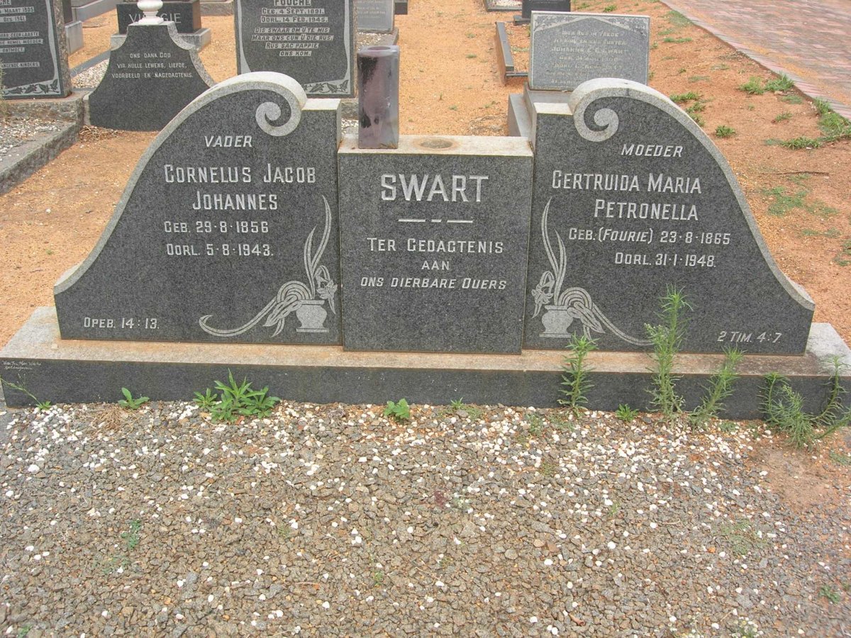 SWART Cornelus Jacob Johannes 1856-1943 &amp; Gertruida Maria Petronella FOURIE 1865-1948