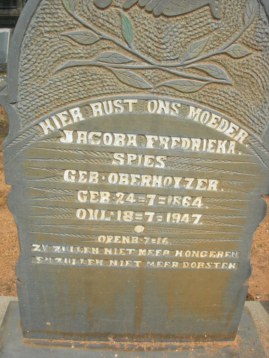 SPIES Jacoba Fredrieka nee OBERHOLZER 1864-1947