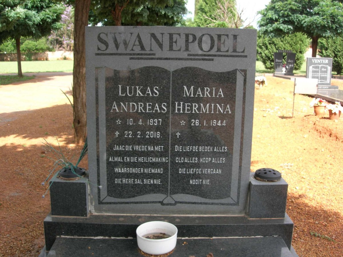SWANEPOEL Lukas Andreas 1937-2016 &amp; Maria Hermina 1944-