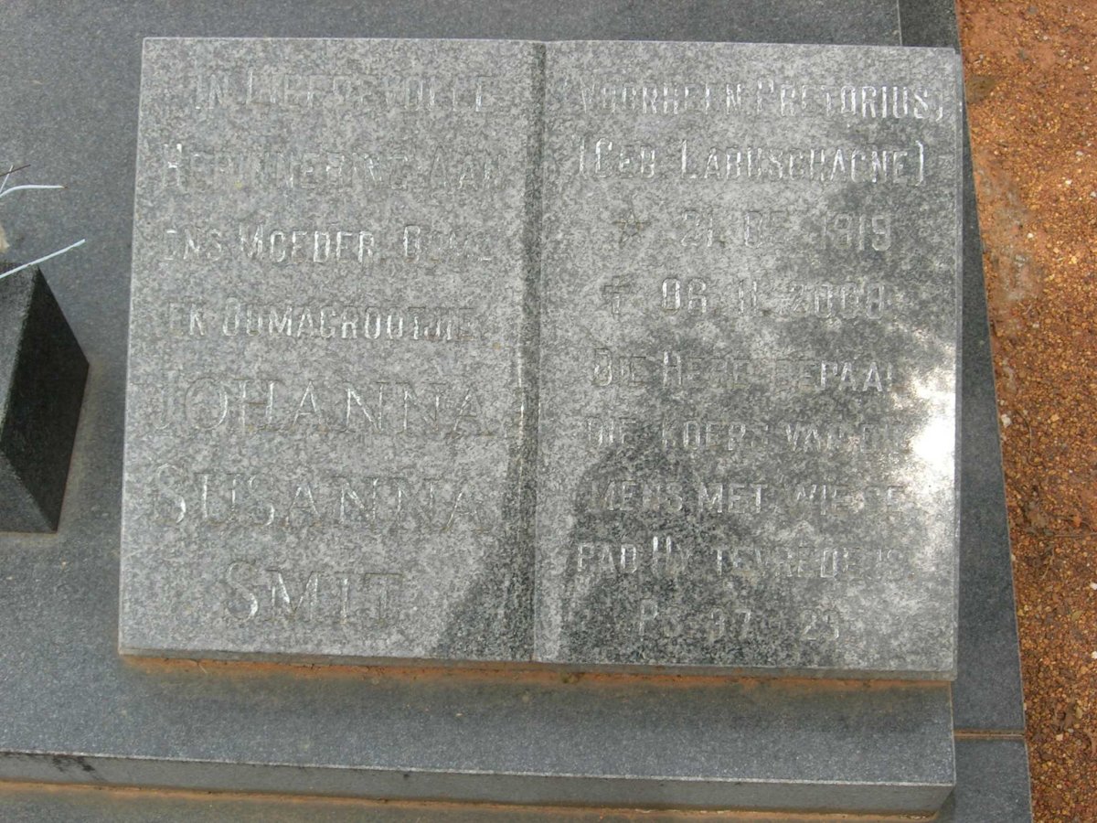 SMIT Johanna Susanna voorheen PRETORIUS nee LABUSCHAGNE 1919-2000