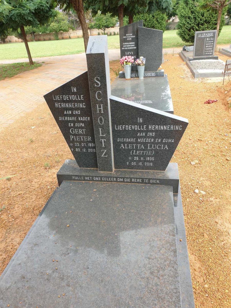 SCHOLTZ Gert Pieter 1931-2015 &amp; Aletta Lucia 1935-2015
