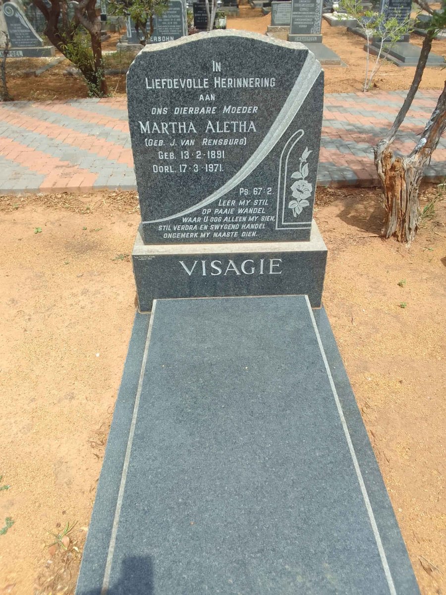 VISAGIE Martha Aletha  nee J. van RENSBURG 1891-1971