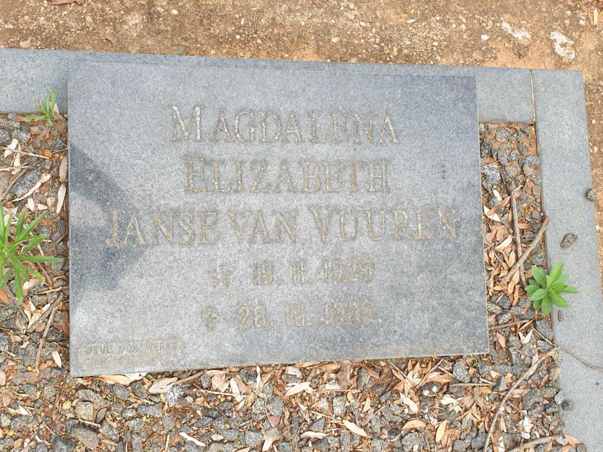 VUUREN Magdalena Elizabeth, Janse van 1920-1999