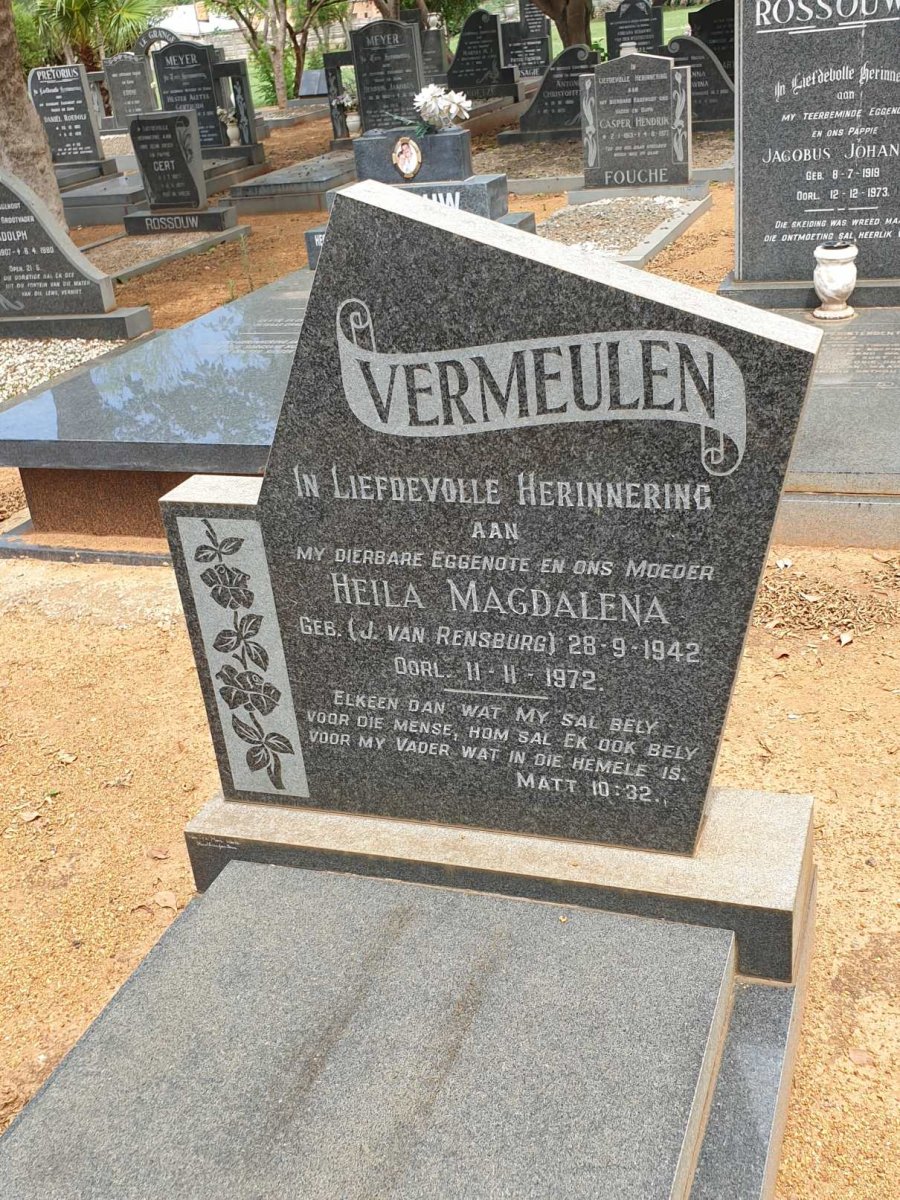 VERMEULEN Heila Magdalena nee J. VAN RENSBURG 1942-1972
