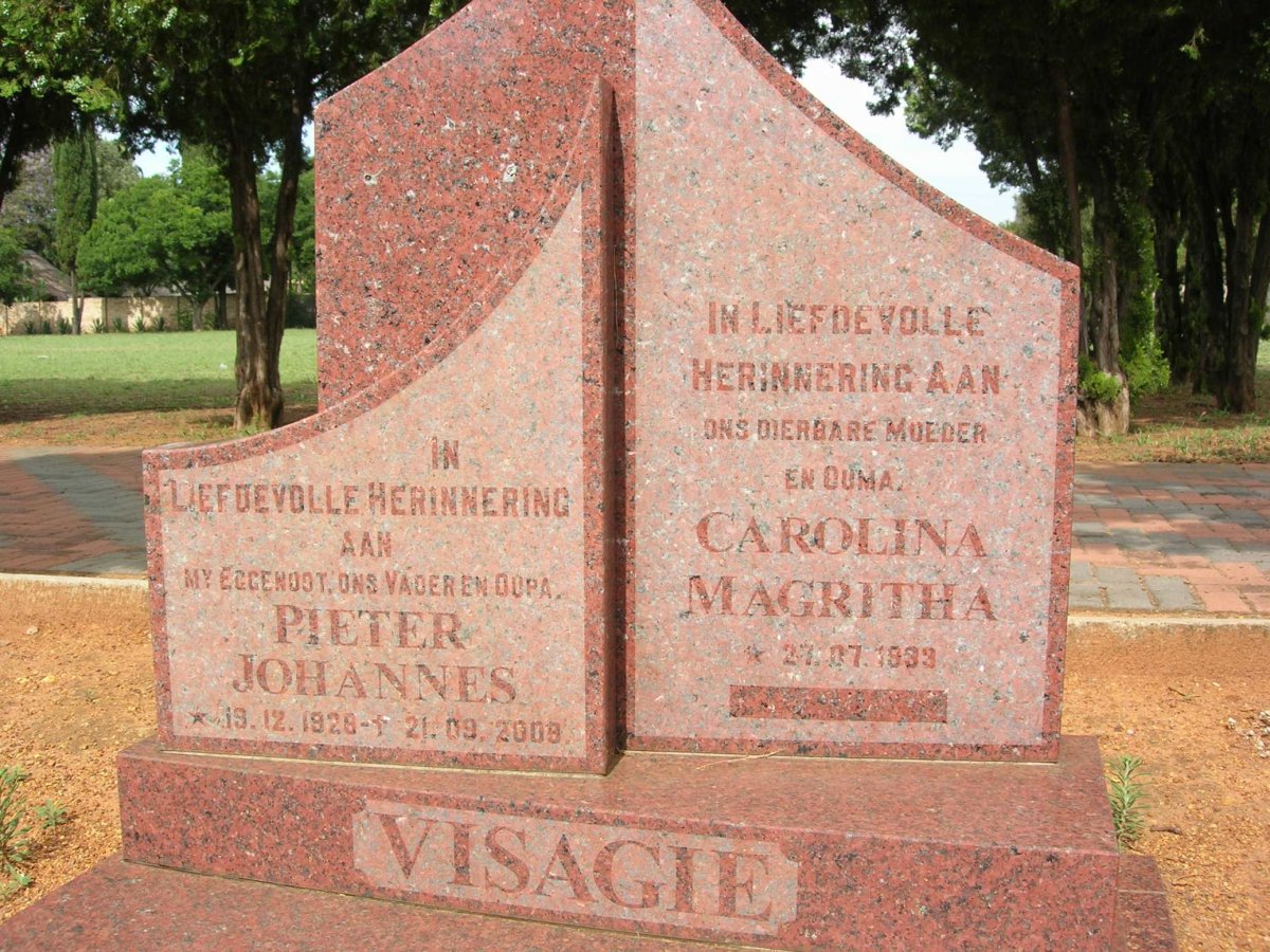 VISAGIE Pieter Johannes 1928-2008 &amp; Carolina Magritha 1933-
