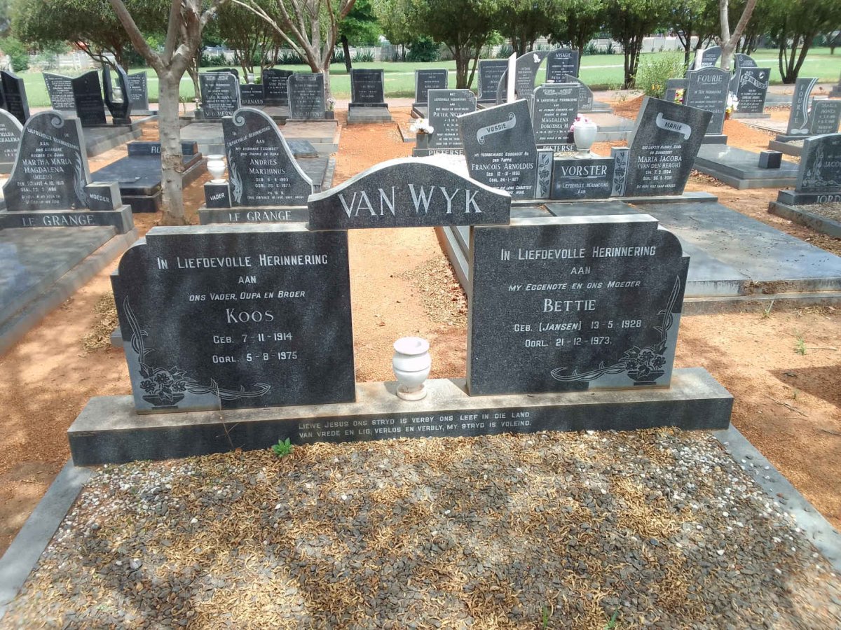 WYK Koos, van 1914-1975 &amp; Bettie JANSEN 1928-1973