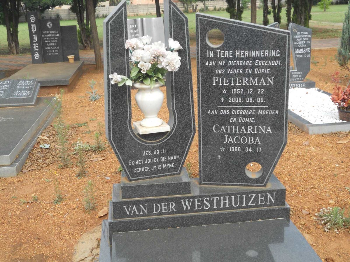 WESTHUIZEN Pieterman, van der 1952-2008 &amp; Catharina Jacoba 1960-