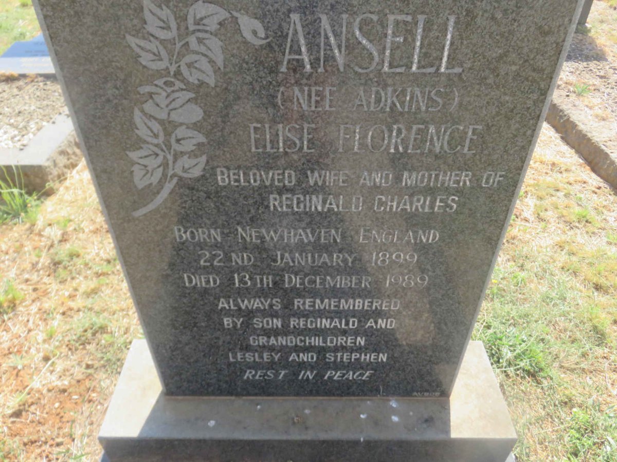 ANSELL Reginald Albert 1902-1964 &amp; Elise Florence ADKINS 1899-1989