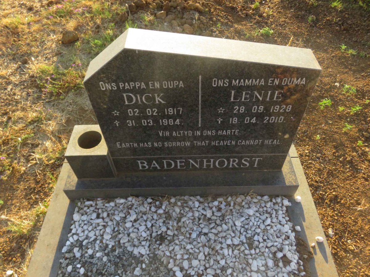 BADENHORST Dick 1917-1984 &amp; Lenie 1928-2010