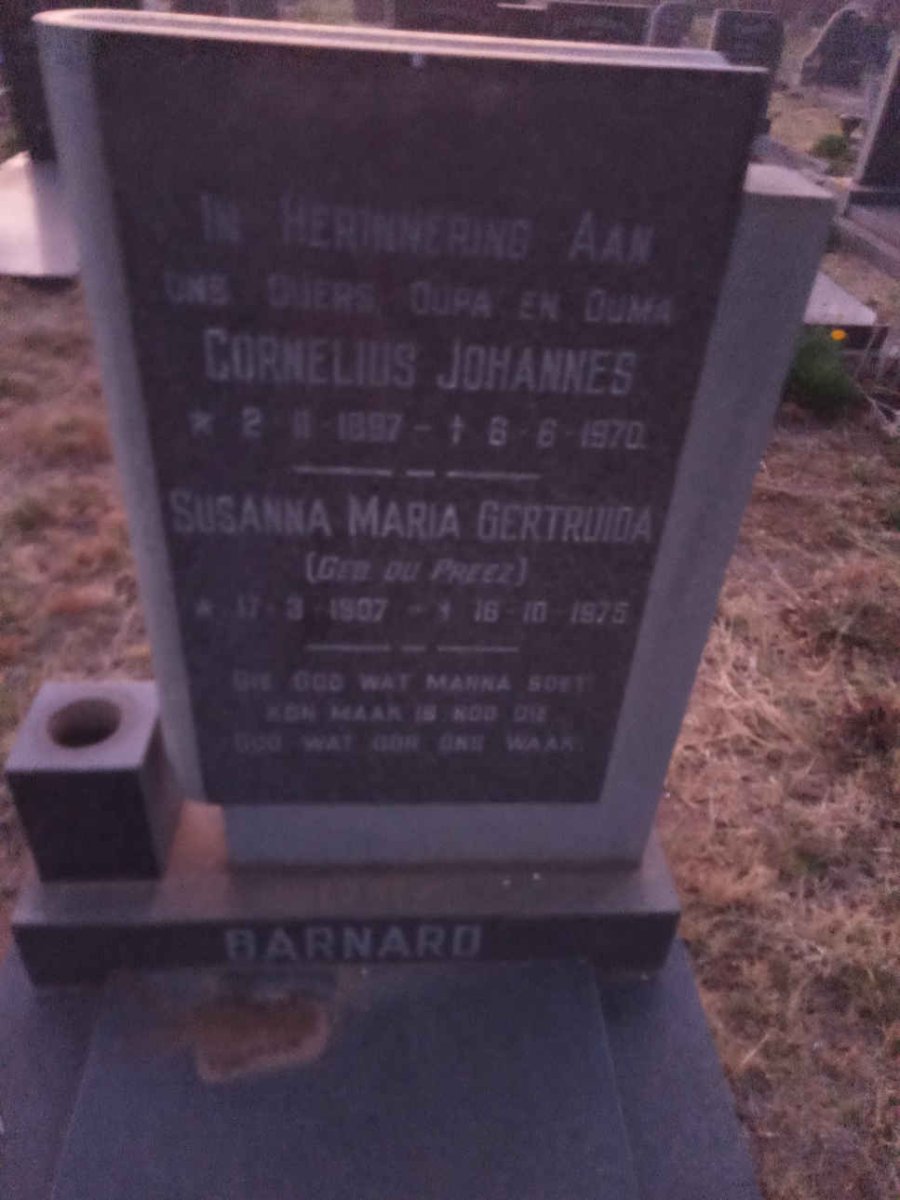 BARNARD Cornelius Johannes 1897-1970 &amp; Susanna Maria Gertruida DU PREEZ 1907-1975
