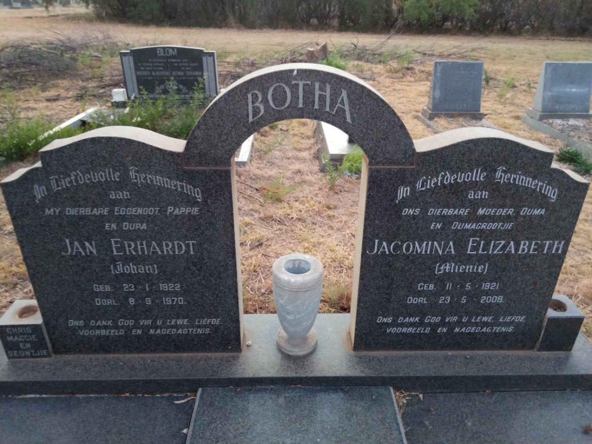 BOTHA Jan Erhardt 1922-1970 &amp; Jacomina Elizabeth 1921-2008