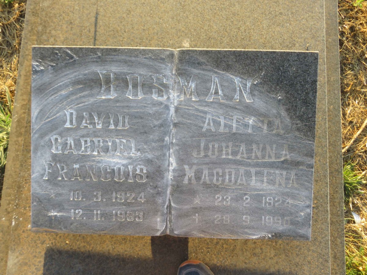 BOSMAN David Gabriel Francois 1924-1983 &amp; Aletta Johanna Magdalena 1924-1990