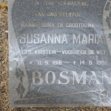BOSMAN Susanna Maria voorheen DE WET nee KIRSTEIN 1916-1986