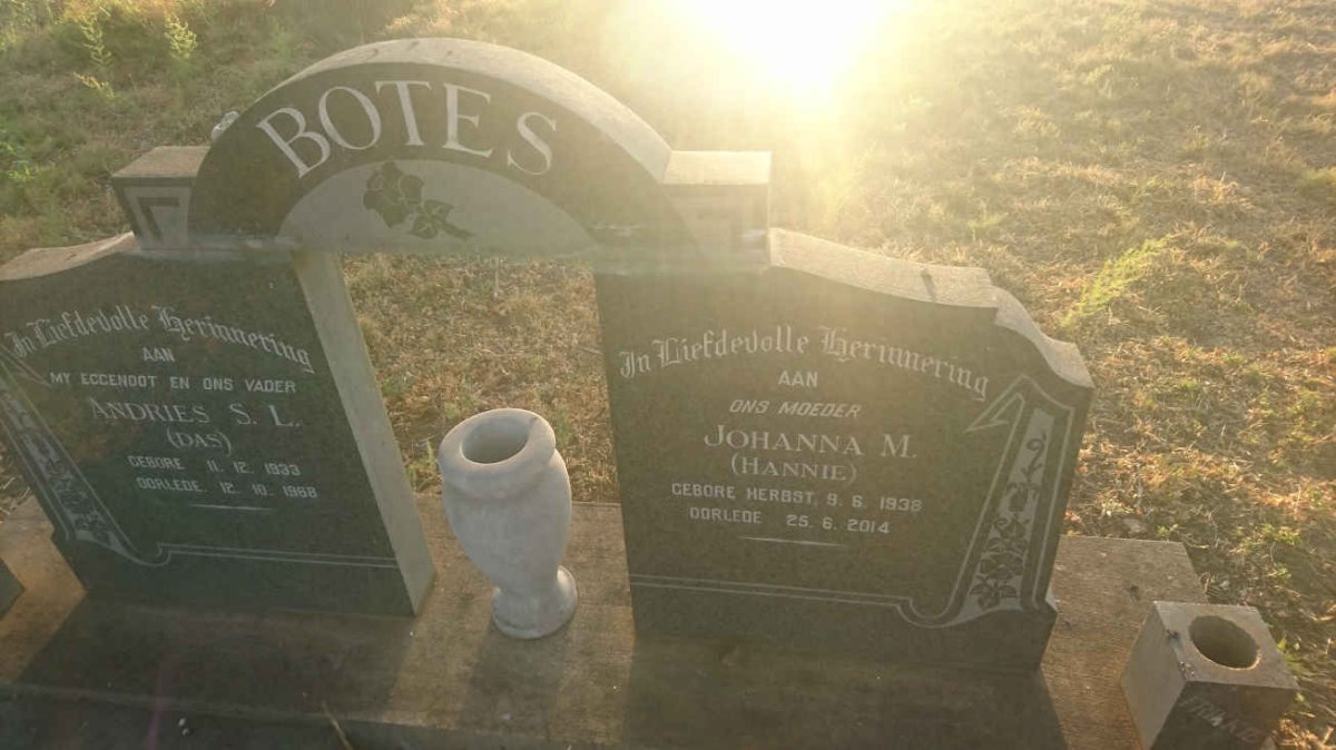 BOTES Andries S.L. 1933-1968 &amp; Johanna M. HERBST 1938-2014
