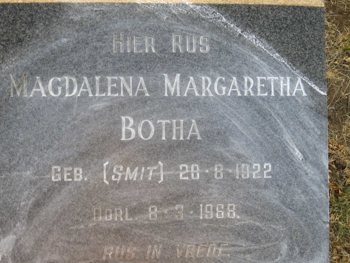 BOTHA Magdalena Margaretha nee SMIT 1922-1968