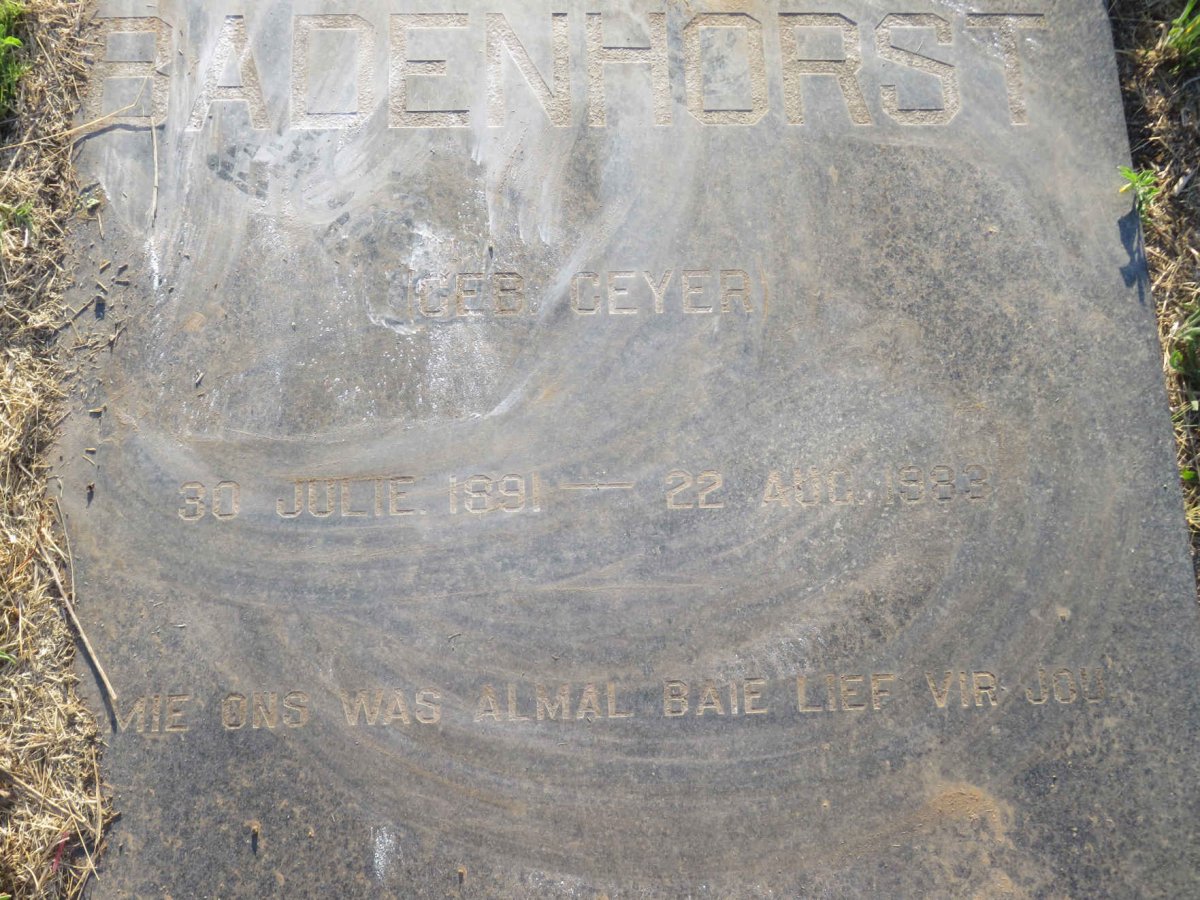 BADENHORST Engela Jacoba nee GEYER 1891-1982