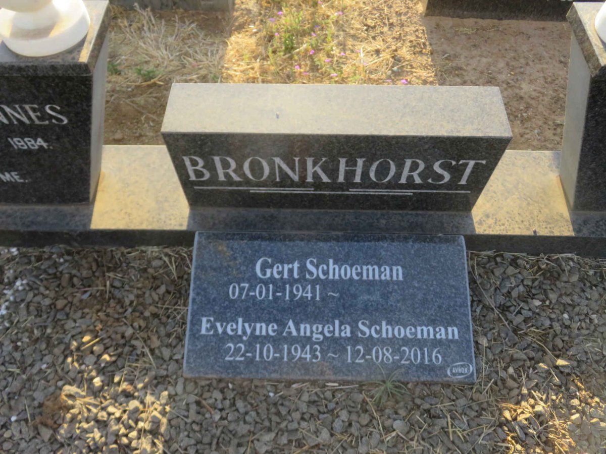 BRONKHORST Gert  Schoeman 1941- &amp; Eveline Angela 1943-2016