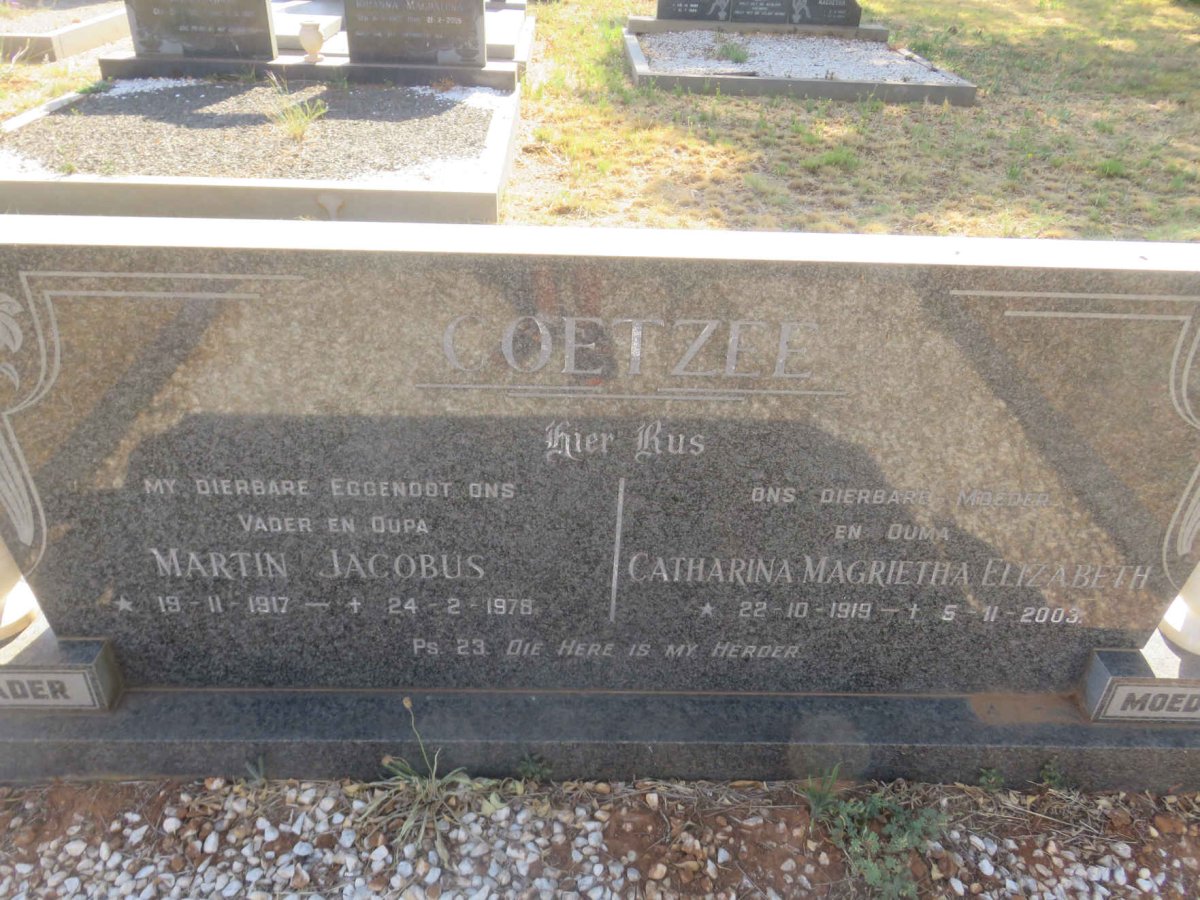 COETZEE Martin Jacobus 1917-1978 &amp; Catharina Magrietha Elizabeth 1919-2003
