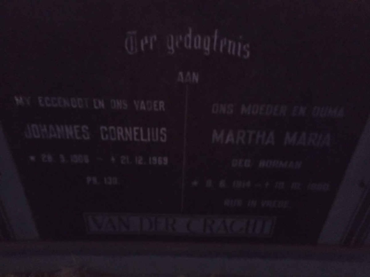 CRAGHT Johannes Cornelius, van der 190?-1969 &amp; Martha Maria BORMAN 1914-19??