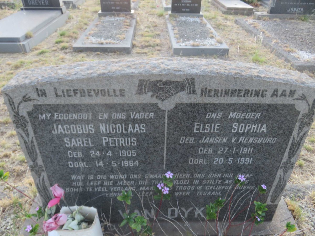 DYK Jacobus Nicolaas Sarel Petrus, van 1905-1964 &amp; Elsie Sophia JANSEN VAN RENSBURG 1911-1991