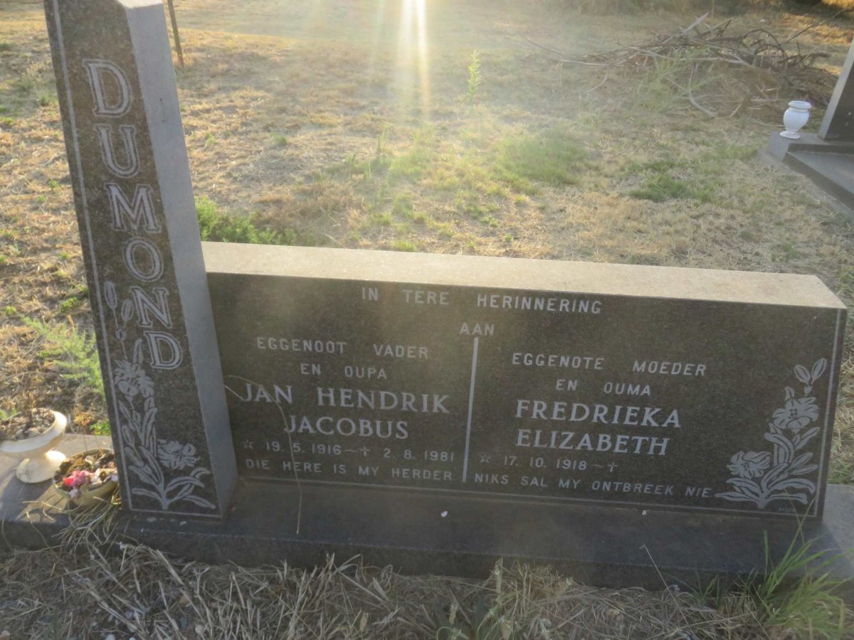 DUMOND Jan Hendrik Jacobus 1916-1981 &amp; Fredrieka Elizabeth 1918-