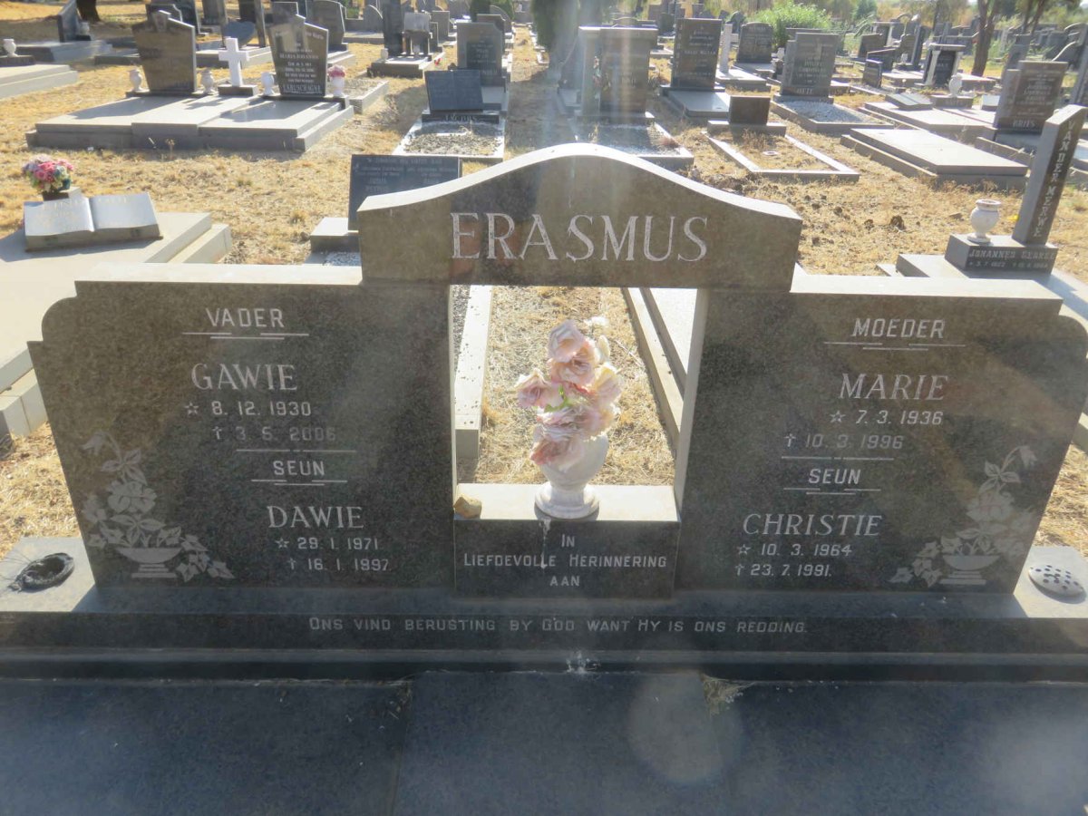 ERASMUS Gawie 1930-2006 &amp; Marie 1936-1996 :: ERASMUS Christie 1964-1991 :: ERASMUS Dawie 1971-1997