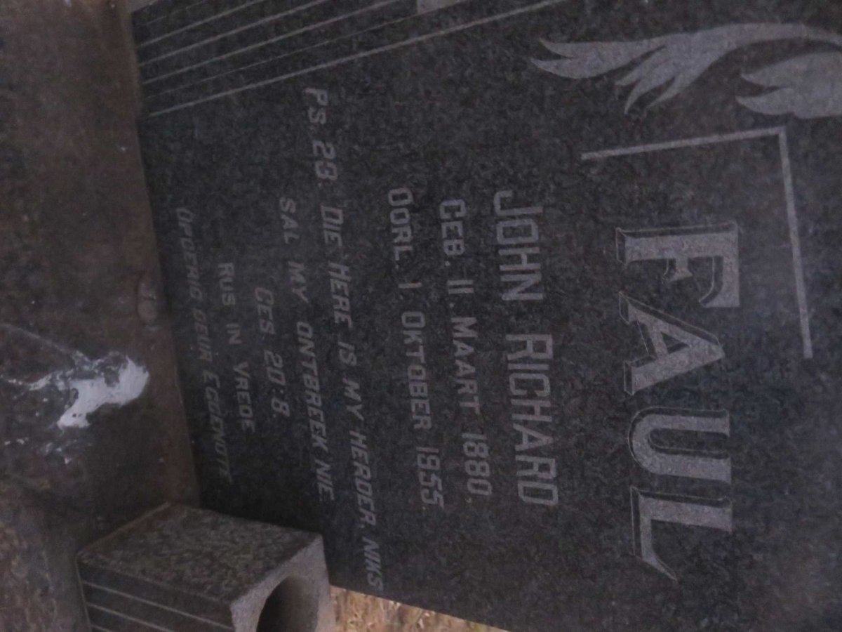 FAUL John Richard 1880-1955 &amp; E.E. VAN HEERDEN 1880-1973