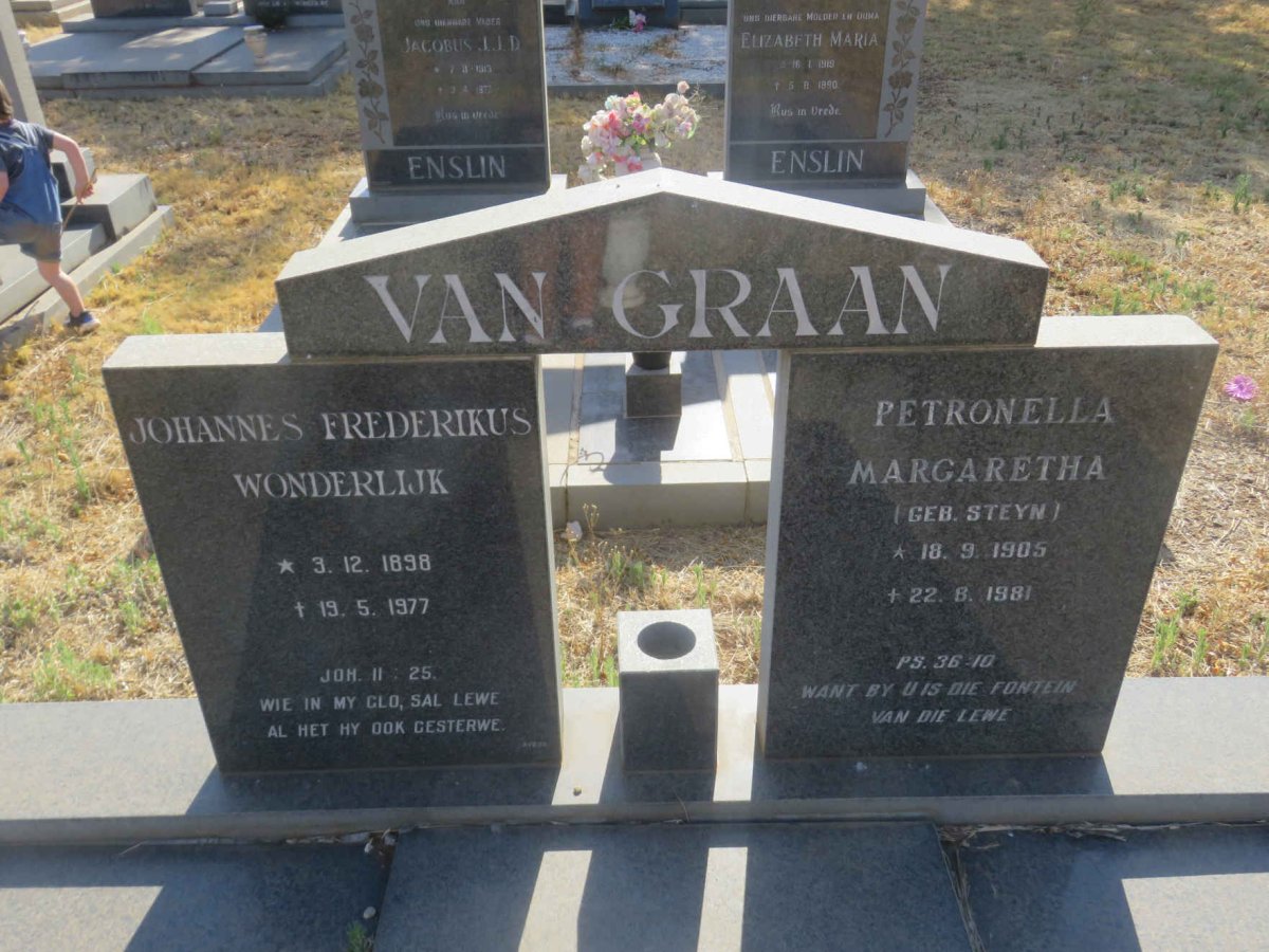 GRAAN Johannes Frederikus Wonderlijk 1898-1977 &amp; Petronella Margaretha STEYN 1905-1981