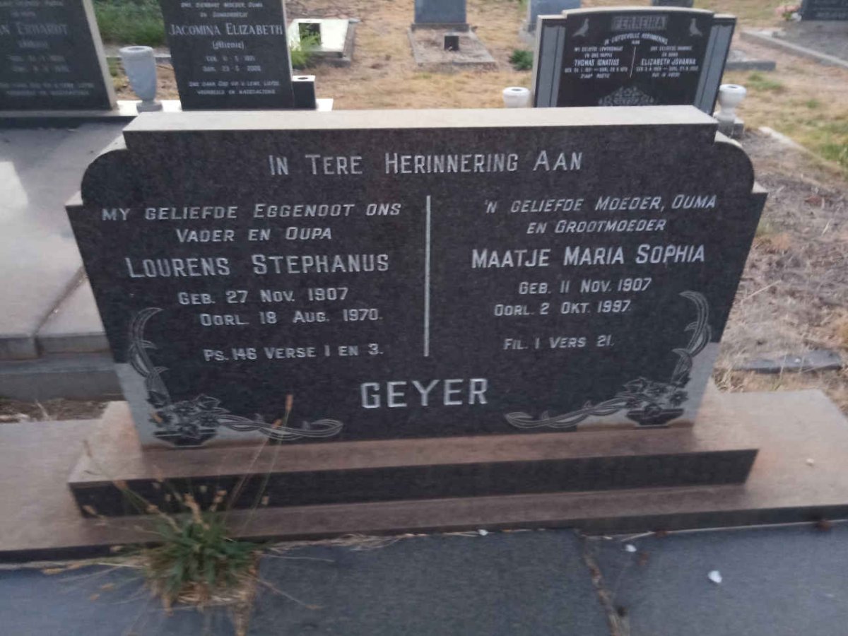 GEYER Lourens Stephanus 1907-1970 &amp; Maatje Maria Sophia 1907-1997