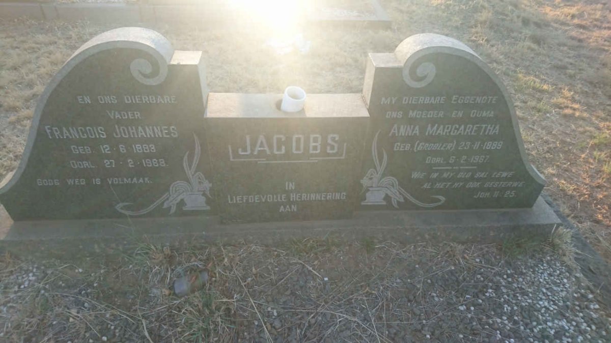 JACOBS Francois Johannes 1883-1968 &amp; Anna Margaretha GROBLER 1889-1967