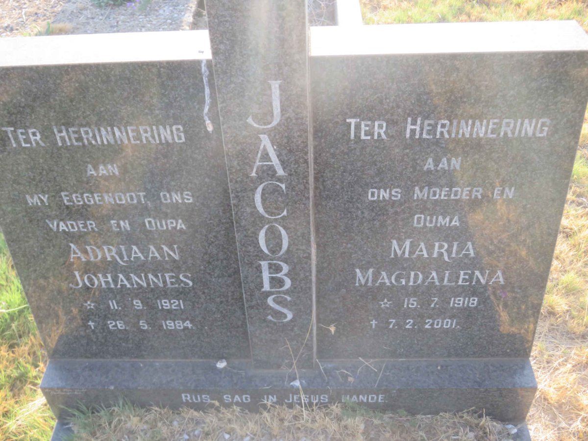 JACOBS Adriaan Johannes 1921-1984 &amp; Maria Magdalena 1918-2001