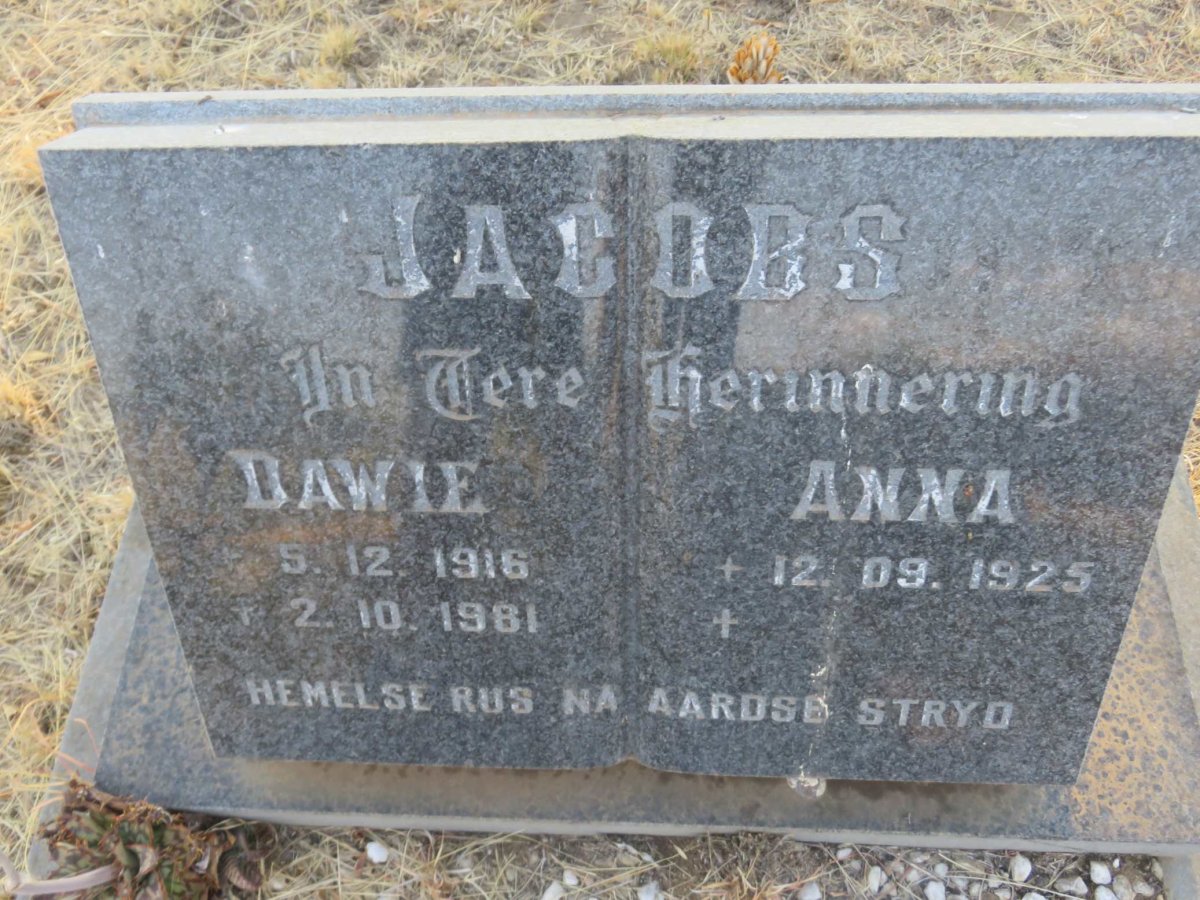 JACOBS Dawie 1916-1981 &amp; Anna 1925-