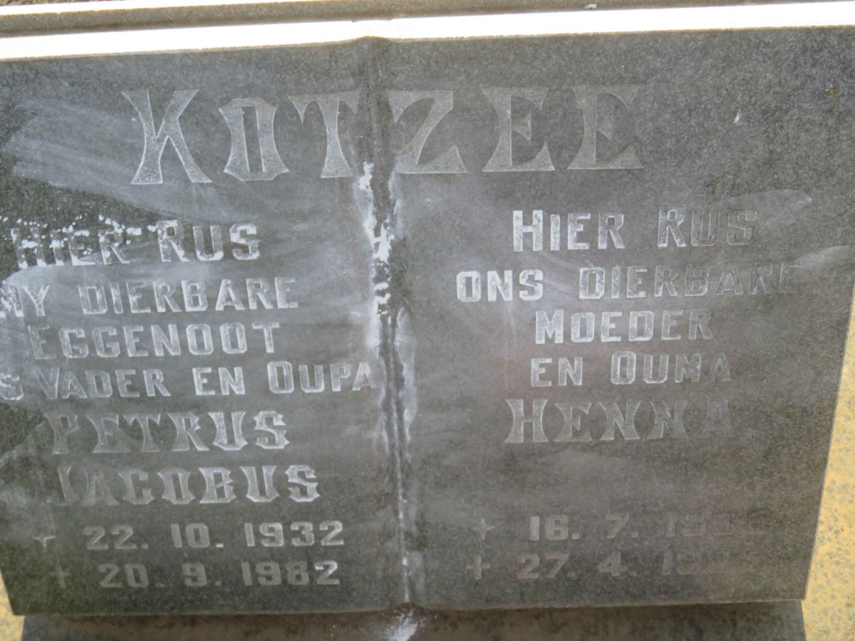 KOTZEE Petrus Jacobus 1932-1982 &amp; Henna 1931-199?