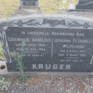 KRUGER Lodewikus Arnoldus 1903-1964 &amp; Johanna Petronella Wilhelmina 1907-1984