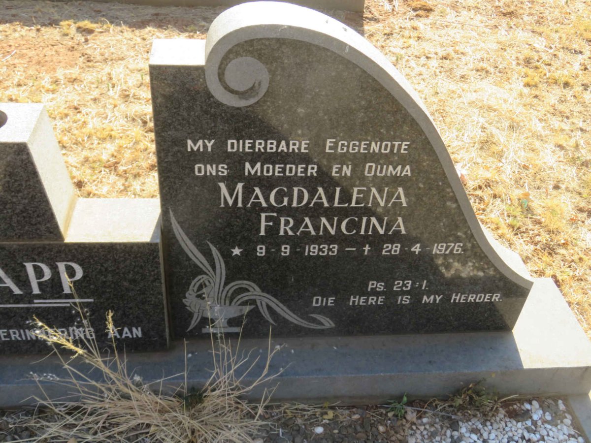 KAPP Johannes Marthinus 1925-1990 &amp; Magdalena Francina 1933-1976