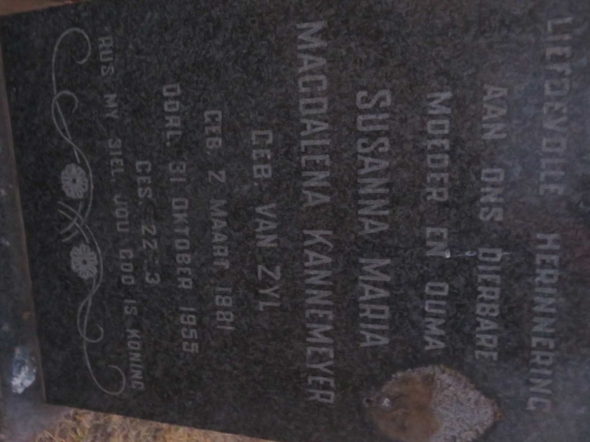 KANNEMEYER Susanna Maria Magdalena nee VAN ZYL 1881-1955